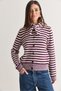 Women's Ecru-Purple Striped Scarf Collar Buttoned Knitwear Cardigan 5242 60286706 - 2