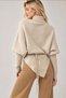 Women's Beige Turtleneck Bat Sleeve Waist-Tied Asymmetrical Cut Knitwear Sweater - 3