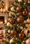 Set of 6 Navy Blue Brown Christmas Tree Ornaments 5 cm – 3 Matte and 3 Shiny Gold Pine Tree Ornament Balls Set Christmas Tree Ornament - 6