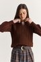 Women's Brown Hair Braided Buttoned Knitwear Sweater 20234244 - 5