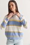 Women's Ecru-Blue Polo Collar Buttoned Striped Oversize Knitwear Sweater Tk261074 60286486 - 5