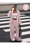 Jagu Striped Top and Bottom Set Pink
