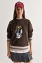 Women's Bitter Brown Teddy Appliqué Cross Embroidery Detailed Crew Neck Oversize Knitwear Sweater 5307 60286700 - 2