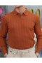 Cotton Lycra Slim Fit Knitted Pattern Cut-Off Collar Sweater - 7