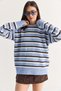 Women's Blue-Brown Striped Crew Neck Oversize Knitwear Sweater 5536 60286709 - 4