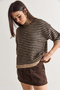 Women's Beige-Brown Striped Crew Neck Half Sleeve Shirred Oversize Knitwear Sweater 5282 60286698 - 4