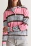 Women's Gray-Pink Polo Collar Buttoned Striped Oversize Knitwear Sweater Tk261074 60286486 - 6