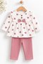Baby Girl Set Heart Patterned Bowknot Ruffle 2-Piece Top and Bottom Set - 3