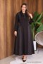Women's Plus Size Zipper Collar Faux Leather Decorated Waist Accessory Detail Long Sleeve Viscose Stretchy Long Dress - 7