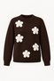 Women's Bitter Brown Crew Neck Three-Dimensional Floral Appliqué Knitwear Sweater