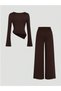 Asymmetric Collar Extra Soft Fabric Usa Trends Women's Top and Bottom Set - 4