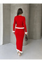 Women's Red White Ribbed Ruffle Detailed Skirt Blouse Elegant Knitwear Set (Size S) New Color - 6