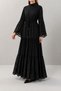 Chiffon Dress with Embroidered Sleeves and Hem - Black