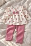 Baby Girl Set Heart Patterned Bowknot Ruffle 2-Piece Top and Bottom Set - 2