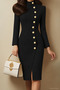 Women's Long Sleeve Turtleneck Buttoned Midi Imported Crepe Dress