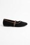 Olem Scarf, Blunt Toe, Ribbed Women's Ballerina Flats, Black Suede - 6
