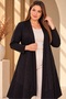Women's Black Plus Size V-Neck Cut Stone Faux Leather Block Long Open Front Viscose Cardigan - 2