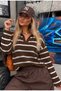 Edinburg Women's Striped Oversize Polo Collar Knit Sweater