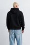 Men's Hooded Drawstring Embossed Printed Sweatshirt - Black - 4