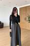 Plaid Belted Double Fabric Tricot Dress Black - 2