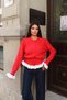 Guipure Detail Lace-Up Cardigan-Red Red - 5