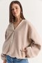 Women's Beige V-Neck Snap Button Lined Pocket Detailed Oversize Cashmere Jacket 60710 60286749 - 6