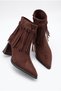 Women's Thick Heeled Pointed Toe Tasseled Design Studded Detailed Brown Suede Western Boots - 6