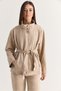 Women's Beige Stand Collar Belted Pocket Detailed Suede Jacket with Elastic Lining on the Back 5010 60286744 - 2