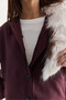 Women's Plum-Colored Jacket with Fur Collar, Buttoned Design, Pocket Details, and Drawstring Hem 7071 60286679 - 5