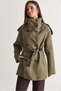 Women's Khaki Plaid Patterned Leather Garnished High Collar Belted Lined Trench Coat 2365 60286757 - 4