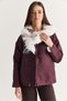 Women's Plum-Colored Jacket with Fur Collar, Buttoned Design, Pocket Details, and Drawstring Hem 7071 60286679 - 3
