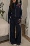 Sakura Flower Embroidered Striped Zippered Tracksuit Set Navy Blue - 2