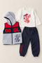 Boy's Green and White Animal Figured 3-Piece Vest Top and Bottom Set - 3