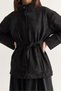Women's Black Stand Collar Belted Pocket Detailed Suede Jacket with Elastic Lining on the Back 5010 60286744 - 5