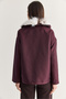 Women's Plum-Colored Jacket with Fur Collar, Buttoned Design, Pocket Details, and Drawstring Hem 7071 60286679 - 8