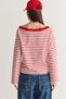 Women's Ecru-Red Striped Boat Neck Off-Shoulder Oversize Long Sleeve Sweatshirt 0490 60286741 - 7