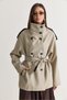 Women's Beige Plaid Patterned Leather Garnished High Collar Belted Lined Trench Coat 2365 60286757 - 2