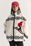 Women's Ecru-Black Skier Patterned Stand Collar Pocket Detailed Ribbed Zippered Fleece Sweatshirt 60286750 - 2