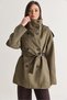 Women's Khaki Plaid Patterned Leather Garnished High Collar Belted Lined Trench Coat 2365 60286757 - 5