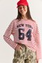 Women's Ecru-Red New York 64 Printed Striped Crew Neck Oversize Sweatshirt 36074 60286739 - 2