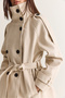 Women's Cream Stand Collar Belted Double Breasted Buttoned Lined Pocket Detailed Cashmere Coat 5295 60286751 - 6