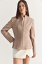 Women's Beige Stand Collar Lined Zippered Waist-Fitted Suede Jacket 8033 60286743 - 2