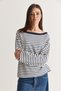 Women's Ecru-Navy Blue Striped Boat Neck Off-Shoulder Oversize Long Sleeve Sweatshirt 0490 60286741 - 5