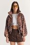 Women's Brown Suede Bambi Patterned Stand Collar Lined Pocket Detailed Rubber Bomber Jacket 5543 60286753 - 2