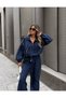 Women's Parachute Fabric Oversize Zippered Crop Jacket and Wide-Leg Pants Two-Piece Set - 2