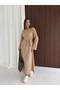 Women's Crew Neck Knitwear Dress with Tie at the Waist, Long Sleeves, Midi Length, Stylish Dress with Knit Detail, 140 cm