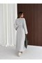 Women's Crew Neck Knitwear Dress with Tie at the Waist, Long Sleeves, Midi Length, Stylish Dress with Knit Detail, 140 cm - 3
