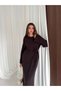 Women's Crew Neck Knitwear Dress with Tie at the Waist, Long Sleeves, Midi Length, Stylish Dress with Knit Detail, 140 cm - 3