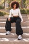 Women's Curved Waistband, Loose Fit, Pocketed, Baggy Sweatpants with Cuffs - 3
