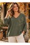 Italian Flower Embroidered V-Neck Tricot Blouse